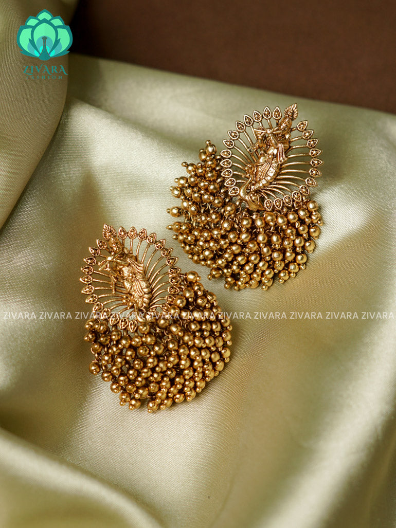 TEMPLE GOLD PEARL CLUSTER  - TRADITIONAL PREMIUM MATTE  polish BALI- latest jewellery collection- zivara fashion