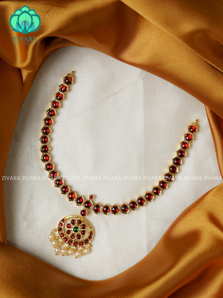 Red and Green- ABINAYA - INIYA - Simple kemp attigai neckwear - latest kemp dance jewellery collection