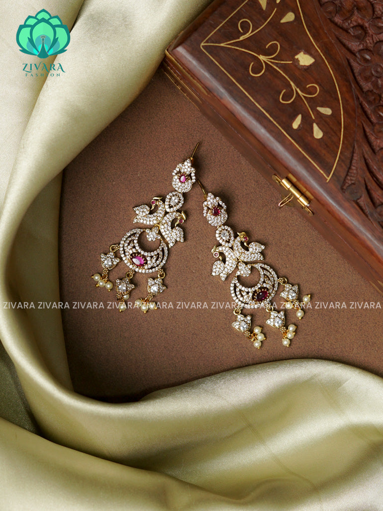 RUBY- PEACOCK - 3 INCH TRADITIONAL VICTORIA DARK FINISH polish BALI- latest jewellery collection- zivara fashion