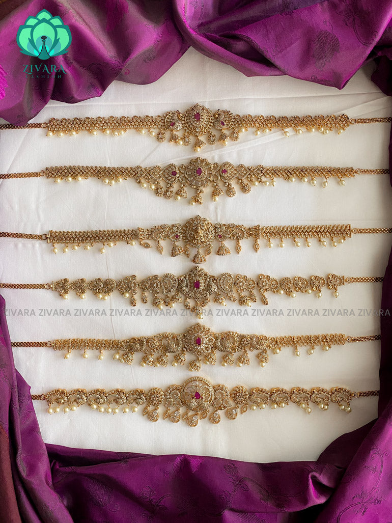 PREMIUM QUALITY CZ MATTE TEMPLE HIPCHAINS (11 inches plus extension)- latest bridal collection