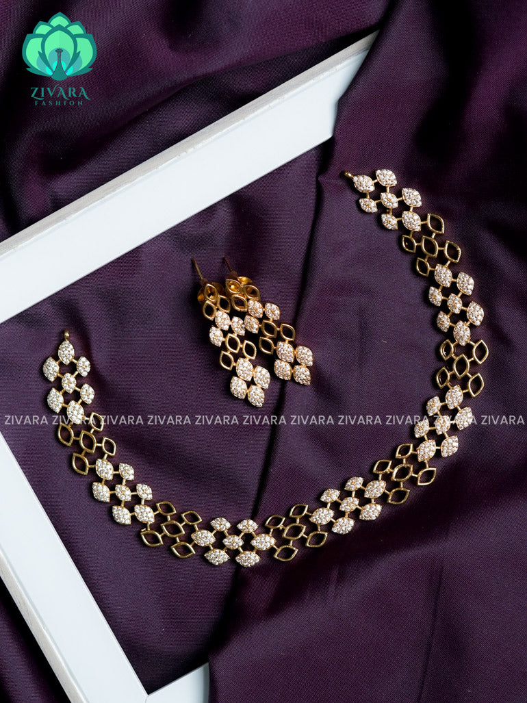 WHITE Stone three layer - stylish and minimal elegant neckwear with earrings- Zivara Fashion