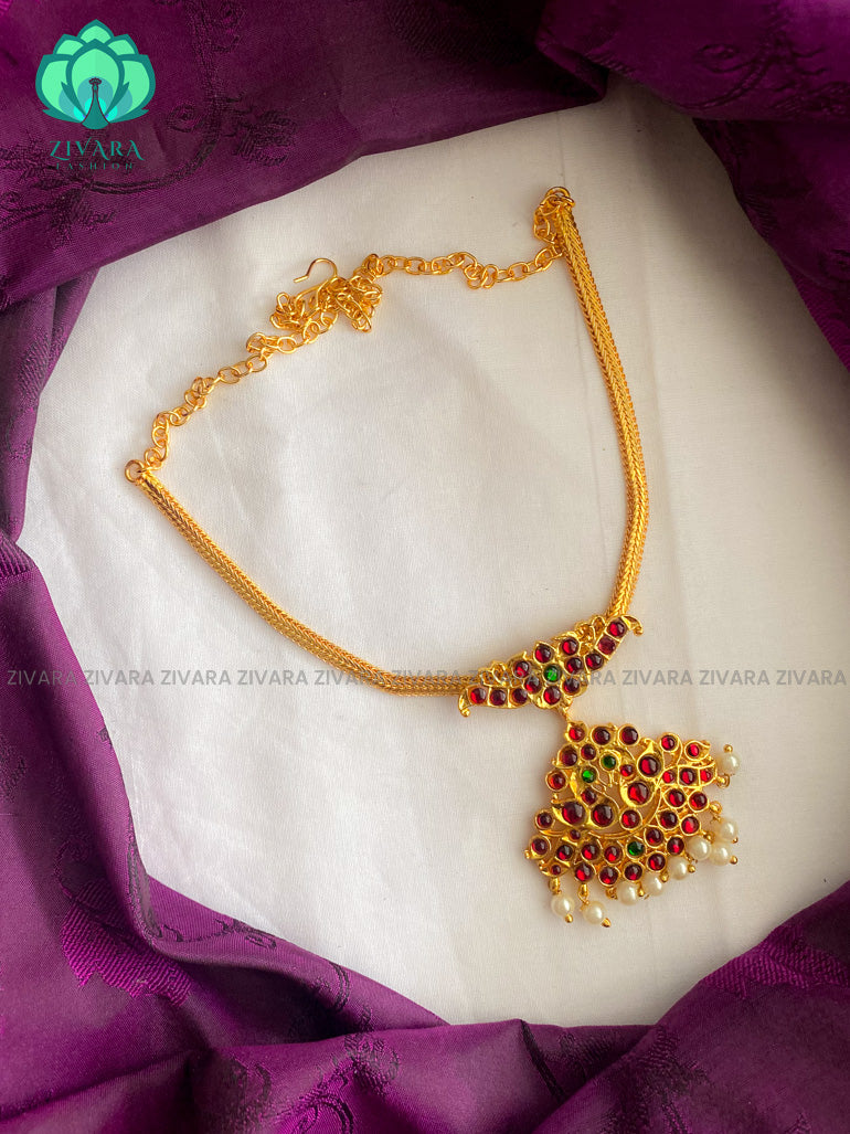 Red and Green- KUZHALI  - Simple kemp attigai neckwear - latest kemp dance jewellery collection