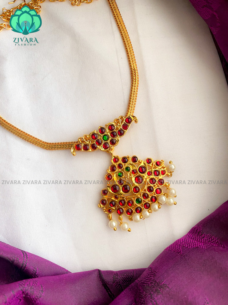 Red and Green- INIYA  - Simple kemp attigai neckwear - latest kemp dance jewellery collection