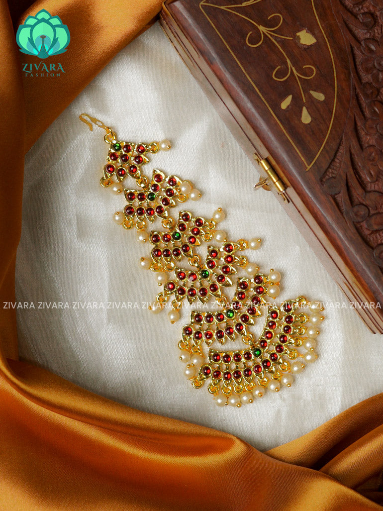 RED AND GREEN-KANTHI -TRADITIONAL KEMP CHUTTI/TIKKA  - latest kemp dance jewellery collection