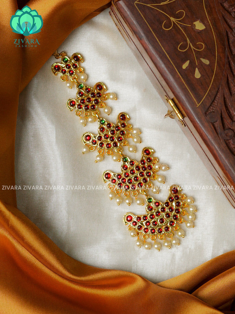 RED AND GREEN-PIRAI -TRADITIONAL KEMP CHUTTI/TIKKA  - latest kemp dance jewellery collection