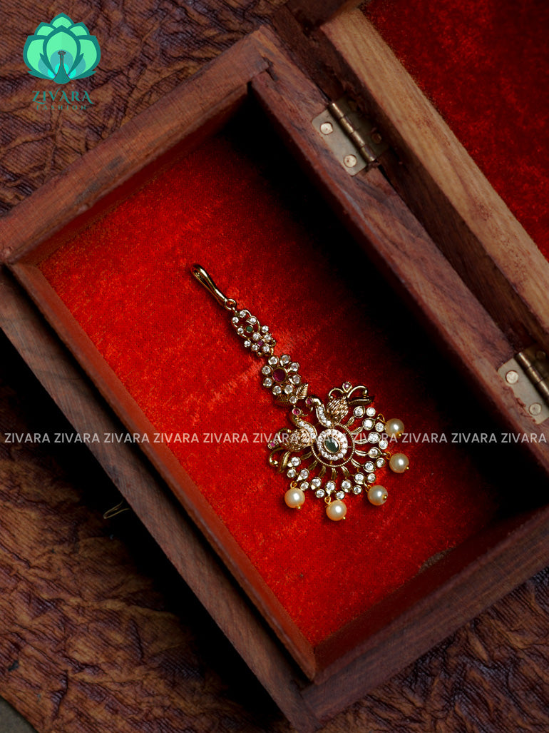 Temple style gold polish  - Bridal maang tikka, chutti- bridal head accessory- latest bridal collection - Zivara fashion