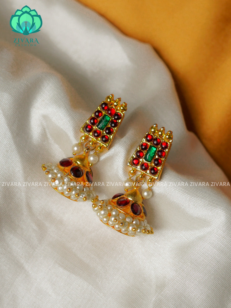 RED AND GREEN - KAYAL - HANDMADE JHUMKAS - latest kemp dance jewellery collection