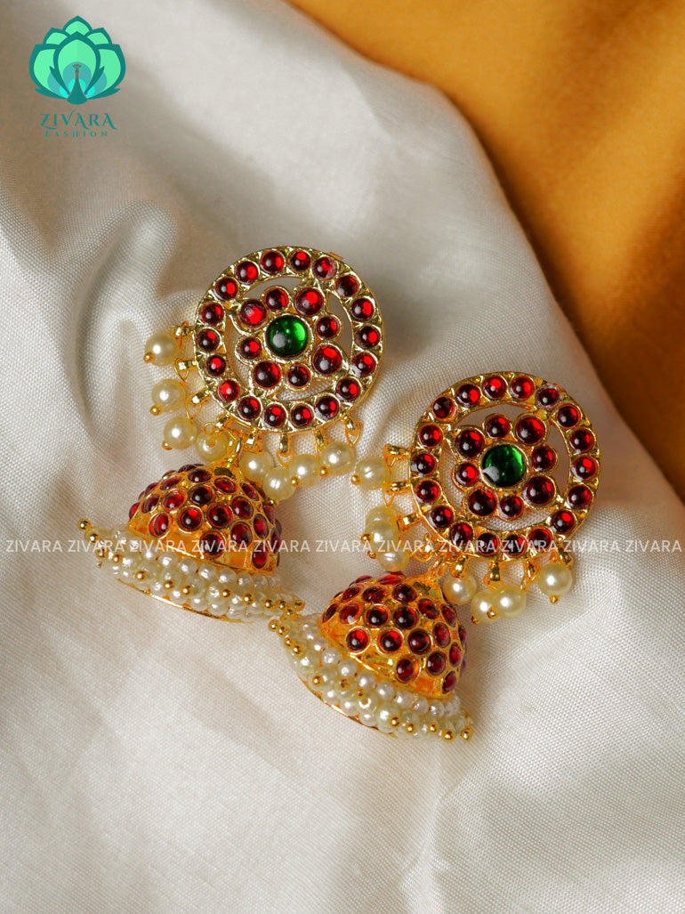 RED AND GREEN - NEELA  BIG SIZE - HANDMADE JHUMKAS - latest kemp dance jewellery collection