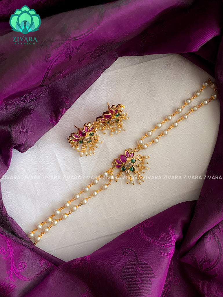 HANDMADE LOTUS PEARL - HANDMADE TRADITIONAL CHOKER COLLECTION WITH EARRINGS- LATEST JEWELLERY COLLECTION