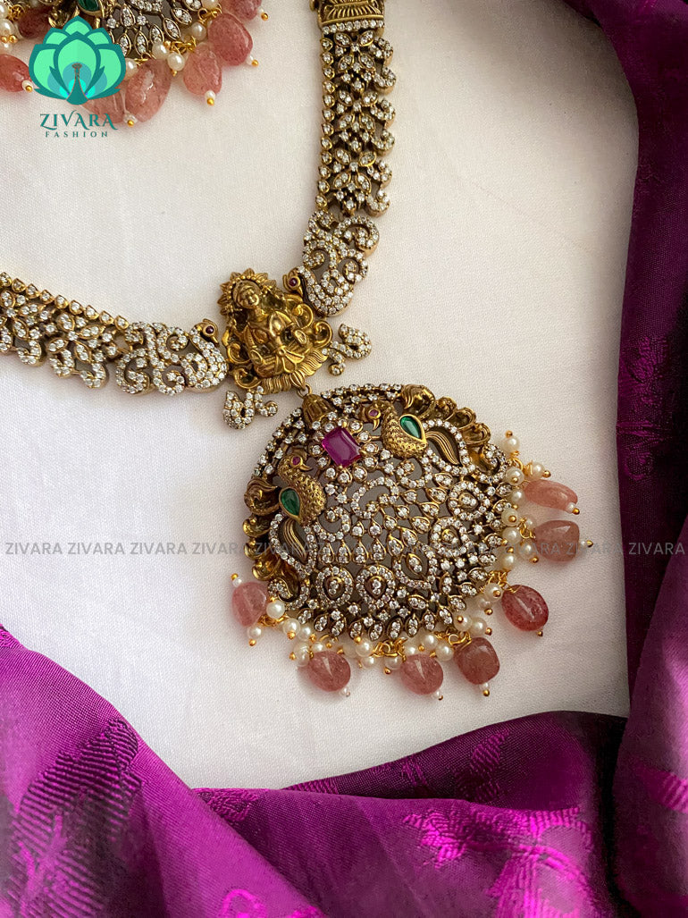 The magnificient Victorian finish dark polish neckwear with earrings  - Premium quality CZ Matte collection-south indian jewellery