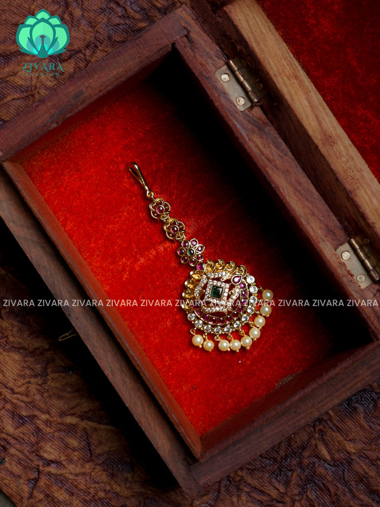 Temple style gold polish - Bridal maang tikka, chutti- bridal head accessory- latest bridal collection - Zivara fashion