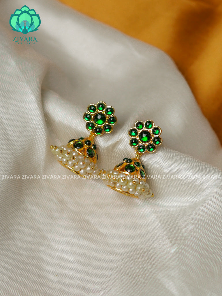 GREEN TRADITIONAL KEMP TWO LINE STONE JHUMKA latest kemp dance jewe Zivara Fashion