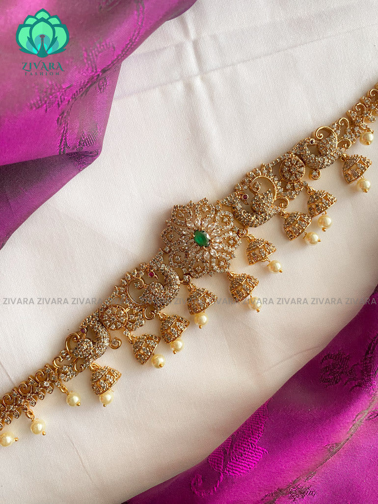 PREMIUM QUALITY CZ MATTE GREEN STONE HIPCHAINS (11 inches plus extension)- latest bridal collection
