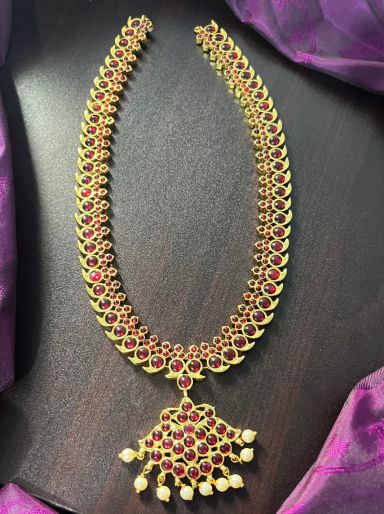 Anuja 2 -midchest length  kemp neckwear  jewellery - Zivara fashion- south indian kemp neckwear for women