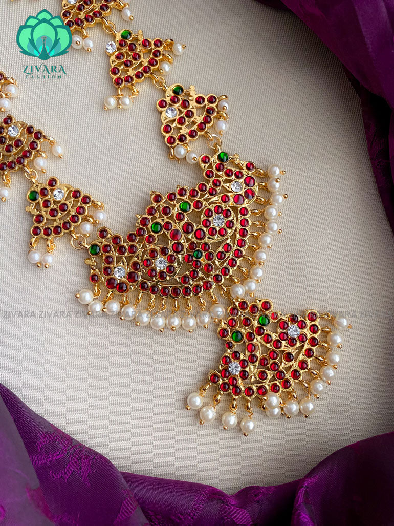 RED AND GREEN- AABHA  - HANDMADE LONG NECKWEAR- latest kemp dance jewellery collection
