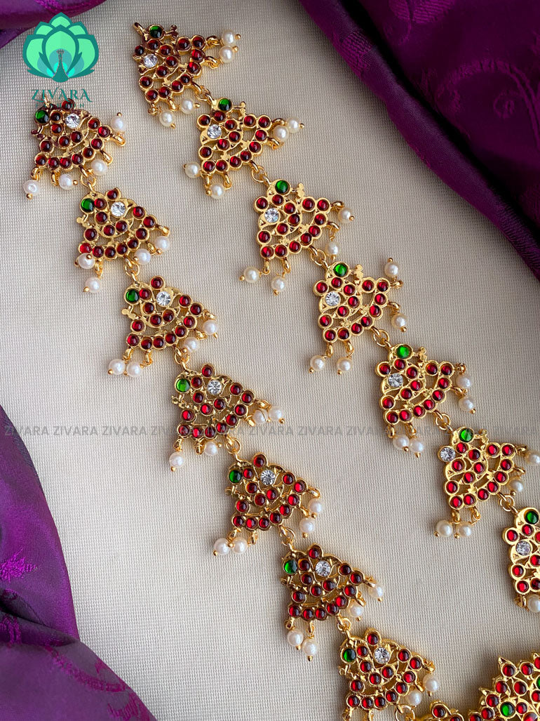 RED AND GREEN- AABHA  - HANDMADE LONG NECKWEAR- latest kemp dance jewellery collection
