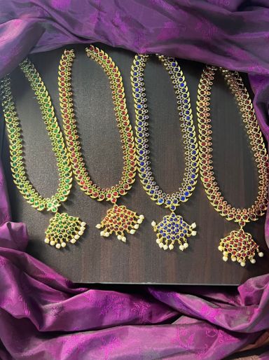 Anuja 2 -midchest length  kemp neckwear  jewellery - Zivara fashion- south indian kemp neckwear for women
