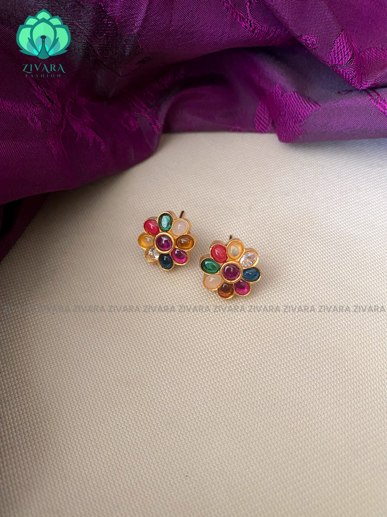 Kids friendly - Navaratna cute studs Cute small studs -  latest jewellery collection