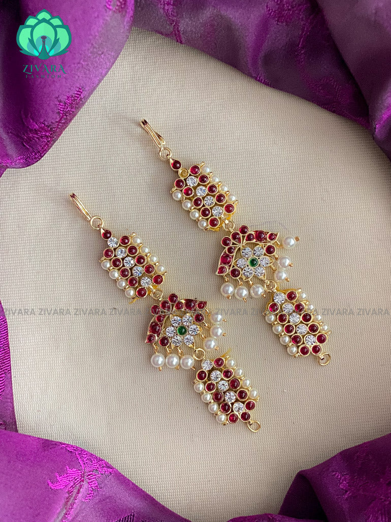 Straight silver mix polish real kemp- Traditional heavy earchains /maatals- bridal accessory- zivara fashion-latest jewellery collection