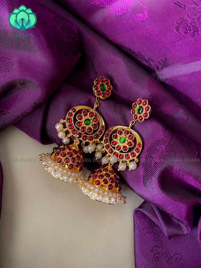 RED AND GREEN - NANDHINI  BIG SIZE - HANDMADE JHUMKAS - latest kemp dance jewellery collection