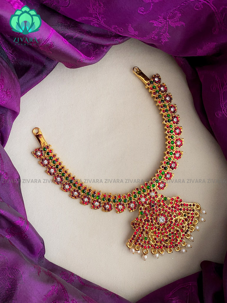 Red and Green- MAYURI - Simple kemp attigai neckwear - latest kemp dance jewellery collection