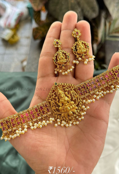Real kemp temple -TRADITIONAL CHOKER COLLECTION WITH EARRINGS- LATEST JEWELLERY COLLECTION