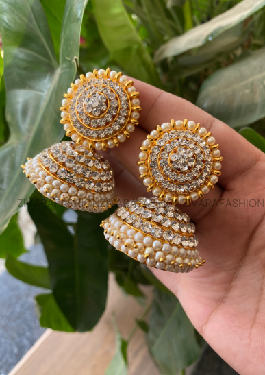 White stone jhumka designs in deals gold