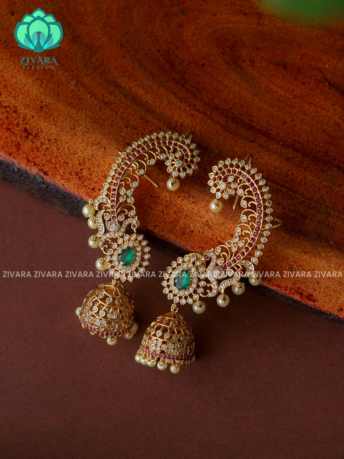 EARCUFF PEACOCK TRADITIONAL PREMIUM MATTE  polish JHUMKA- latest jewellery collection- zivara fashion