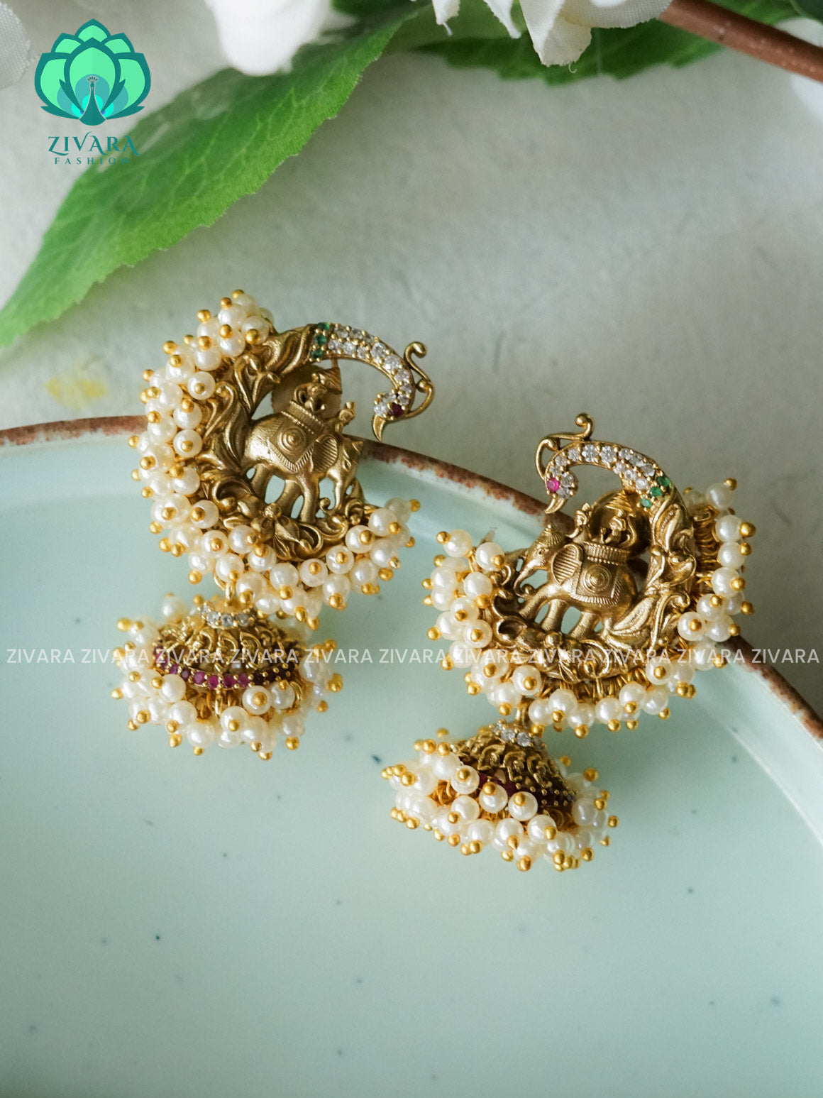 Elephant bridal- TRADITIONAL PREMIUM MATTE  polish JHUMKA- latest jewellery collection- zivara fashion