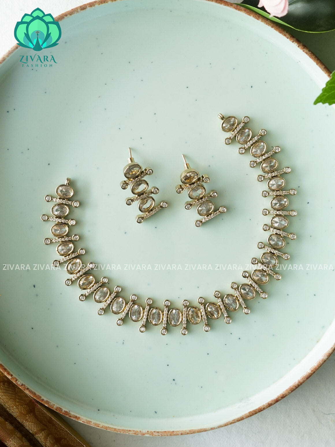 WHITE OVAL  - SUBTLE POLISH stylish and minimal elegant neckwear with earrings- Zivara Fashion