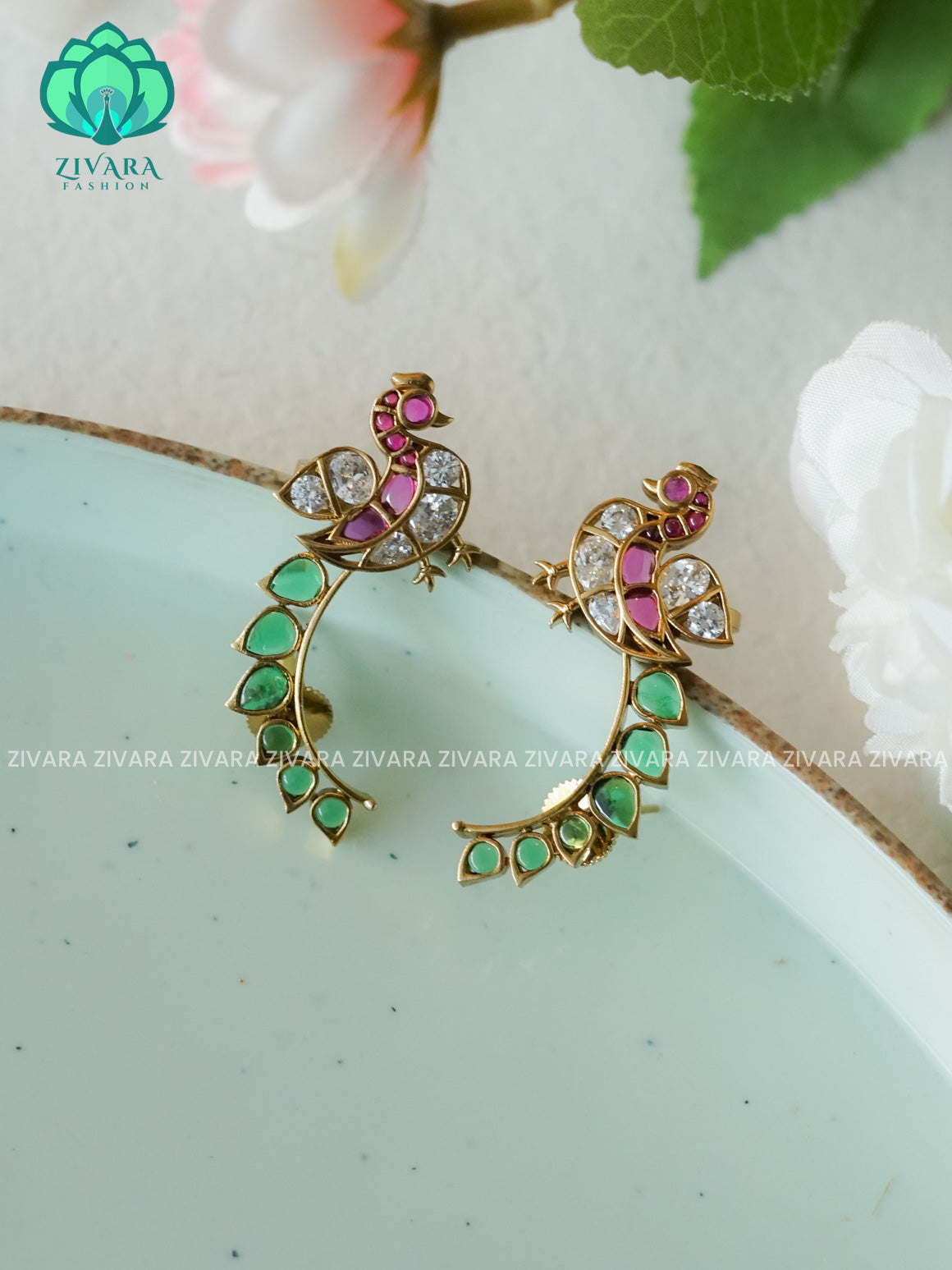 PEACOCK STUD SEMI EARCUFF latest jewellery collection- zivara fashion