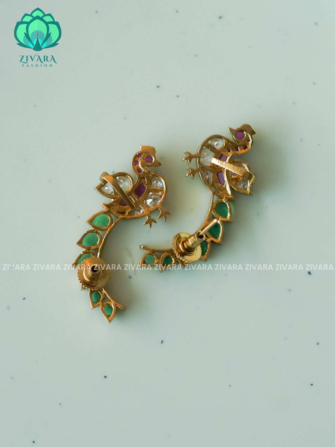 PEACOCK STUD SEMI EARCUFF latest jewellery collection- zivara fashion