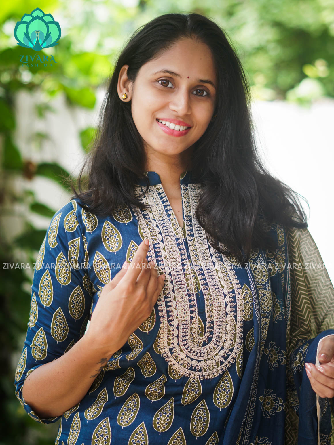 AHAANA - TEAL BLUE - MUL COTTON - SALWAR SUIT WITH DUPATTA - LABEL ZIVARA