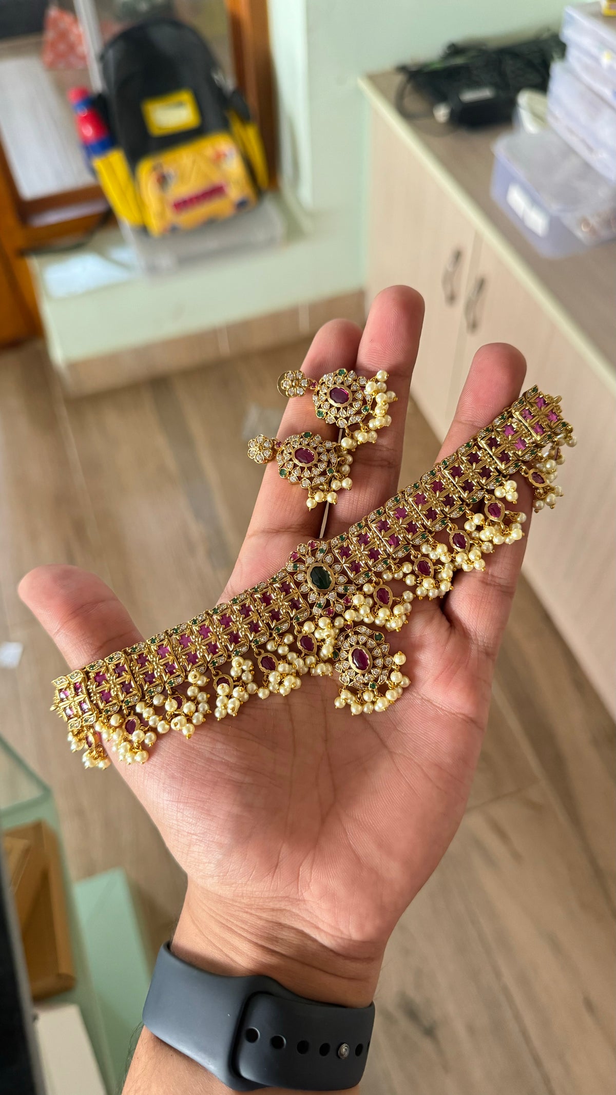 Real kemp  bridal guttapusalu choker- CZ matte finish- Zivara Fashion