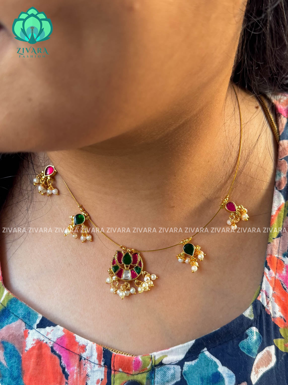 Lotus jadau   TAMARA INVISIBLE MINIMAL ELEGANT HANDMADE NECKLACE WITH BRILLIANT FINISH MOTIFS- ZIVARA FASHION