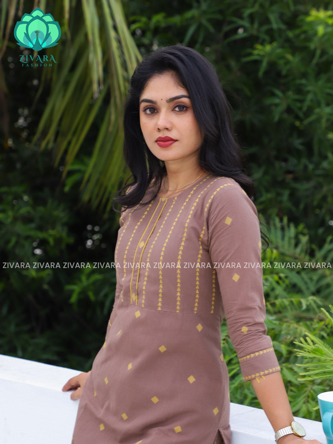 BROWN - Mona-  pure handloom cotton pre-washed Full length straight cut coord sets for women- Label Zivara