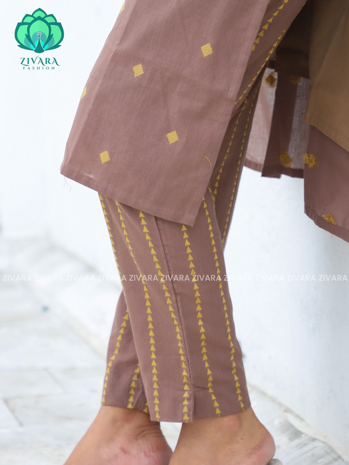 BROWN - Mona-  pure handloom cotton pre-washed Full length straight cut coord sets for women- Label Zivara
