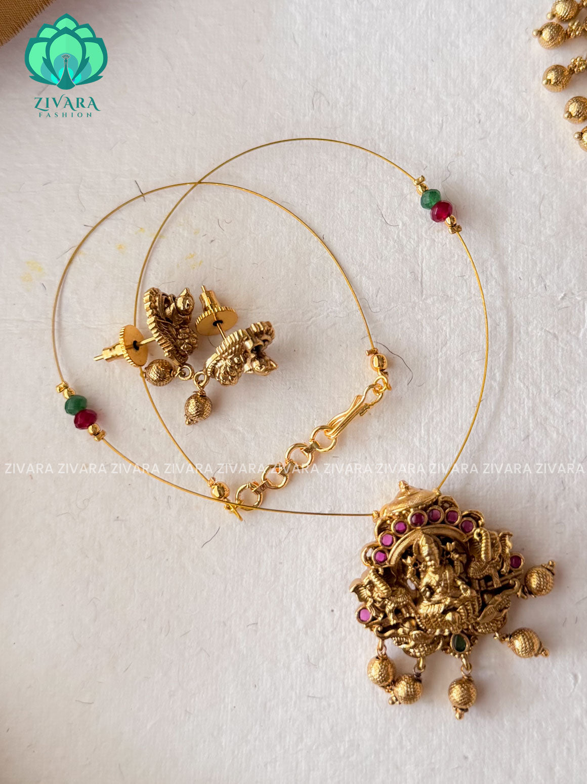 TEMPLE VINTAGE TAMARA pendant INVISIBLE MINIMAL ELEGANT HANDMADE NECKLACE WITH BRILLIANT FINISH MOTIFS- ZIVARA FASHION