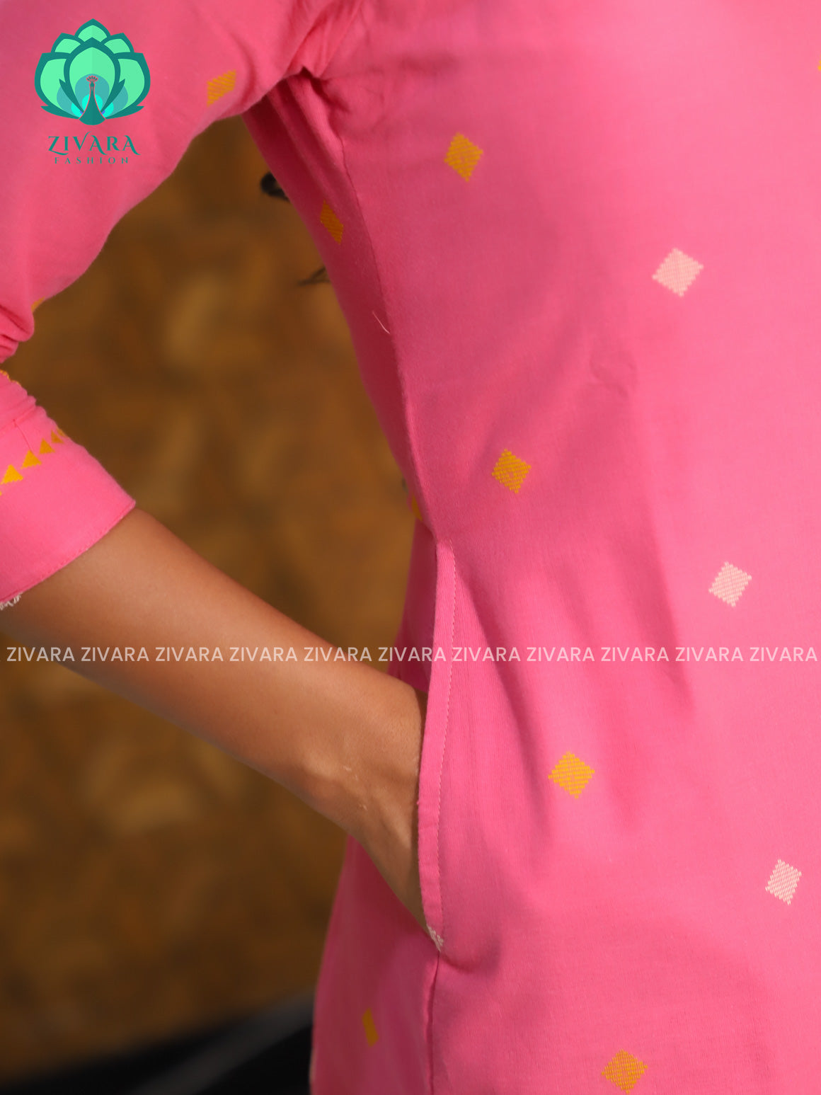 Pink - Mona-  pure handloom cotton pre-washed Full length straight cut coord sets for women- Label Zivara