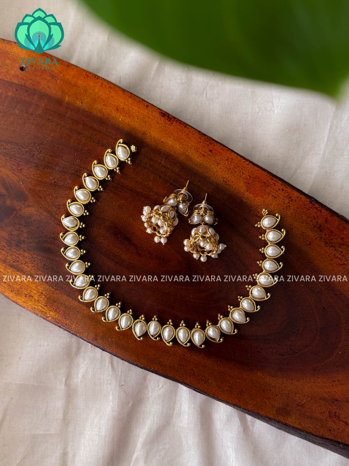 PEARL -MANGO Traditional south indian NORMAL MATTE neckwear with earrings- Zivara Fashion- latest jewellery design.