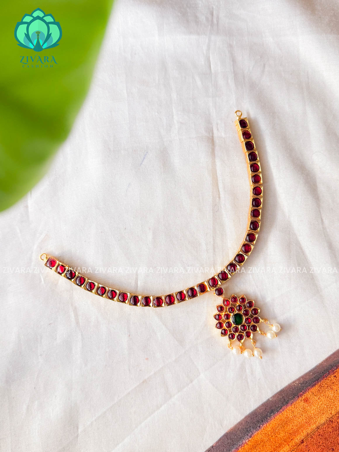Red and Green- SANGEETHA - INIYA - Simple kemp attigai neckwear - latest kemp dance jewellery collection