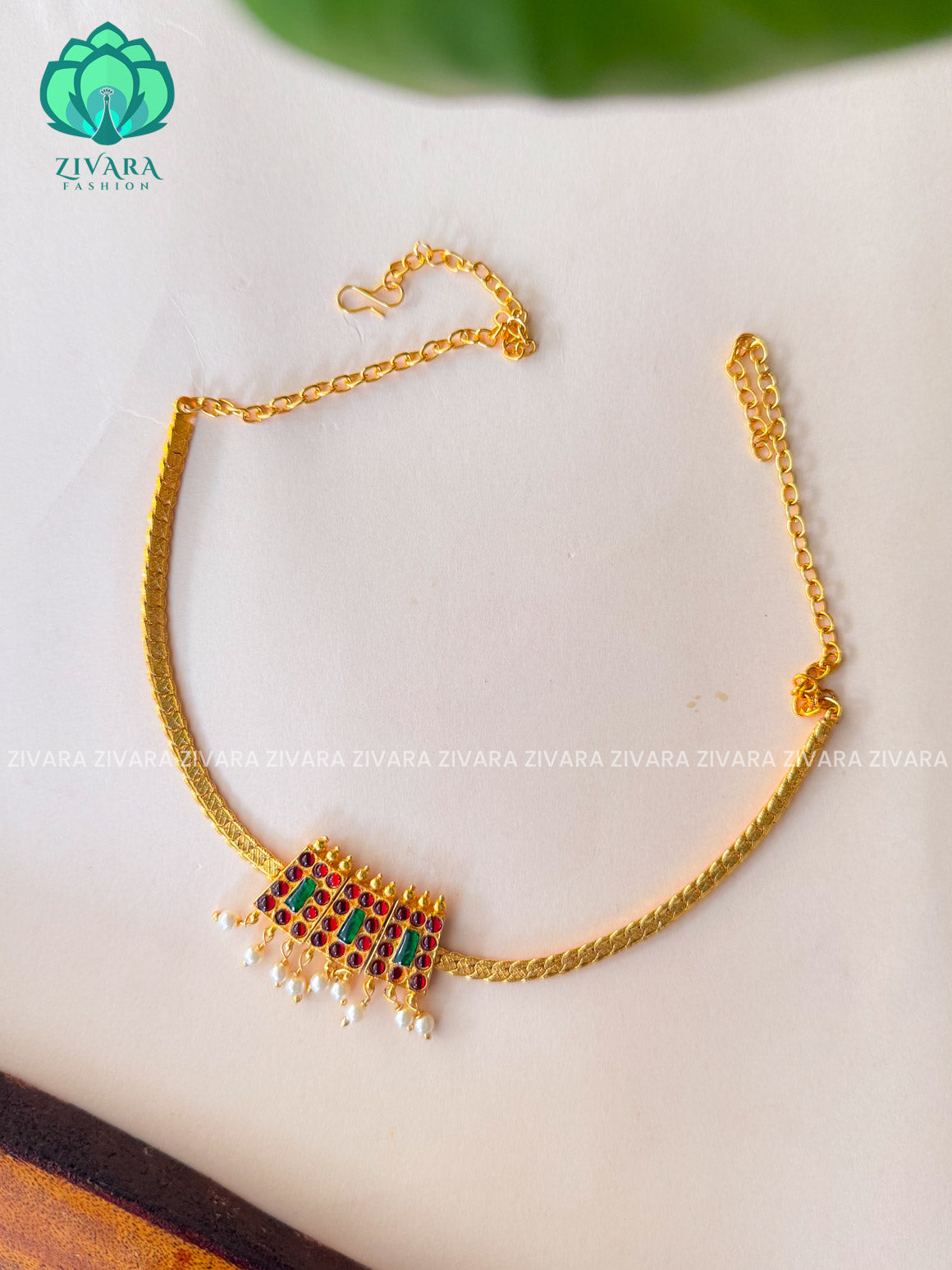 Red and Green- INIYA  - Simple kemp attigai neckwear - latest kemp dance jewellery collection