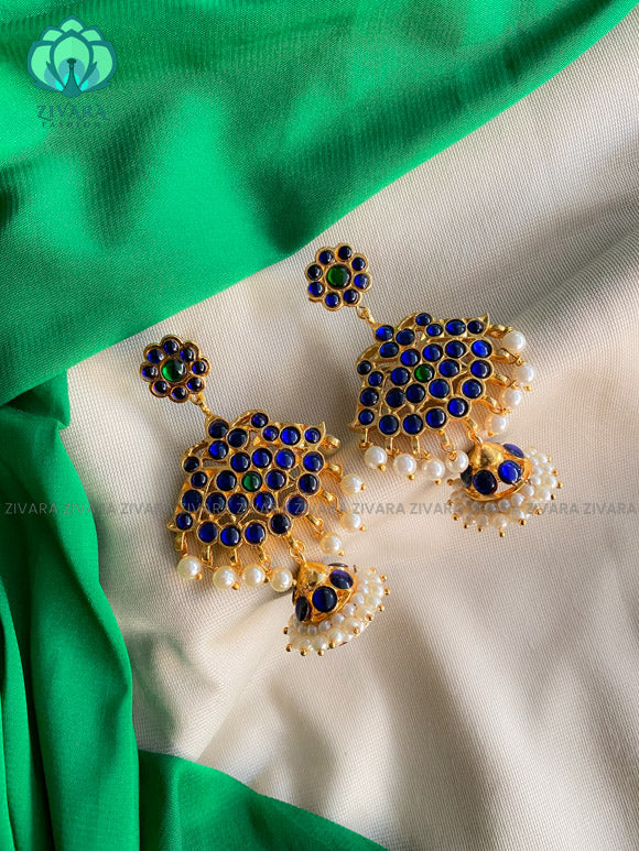 BLUE - MRIDULA  - HANDMADE JHUMKAS - latest kemp dance jewellery collection
