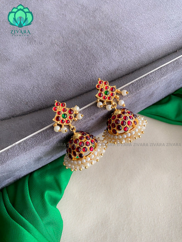 RED AND GREEN  -THARUNIKA   - HANDMADE JHUMKAS - latest kemp dance jewellery collection
