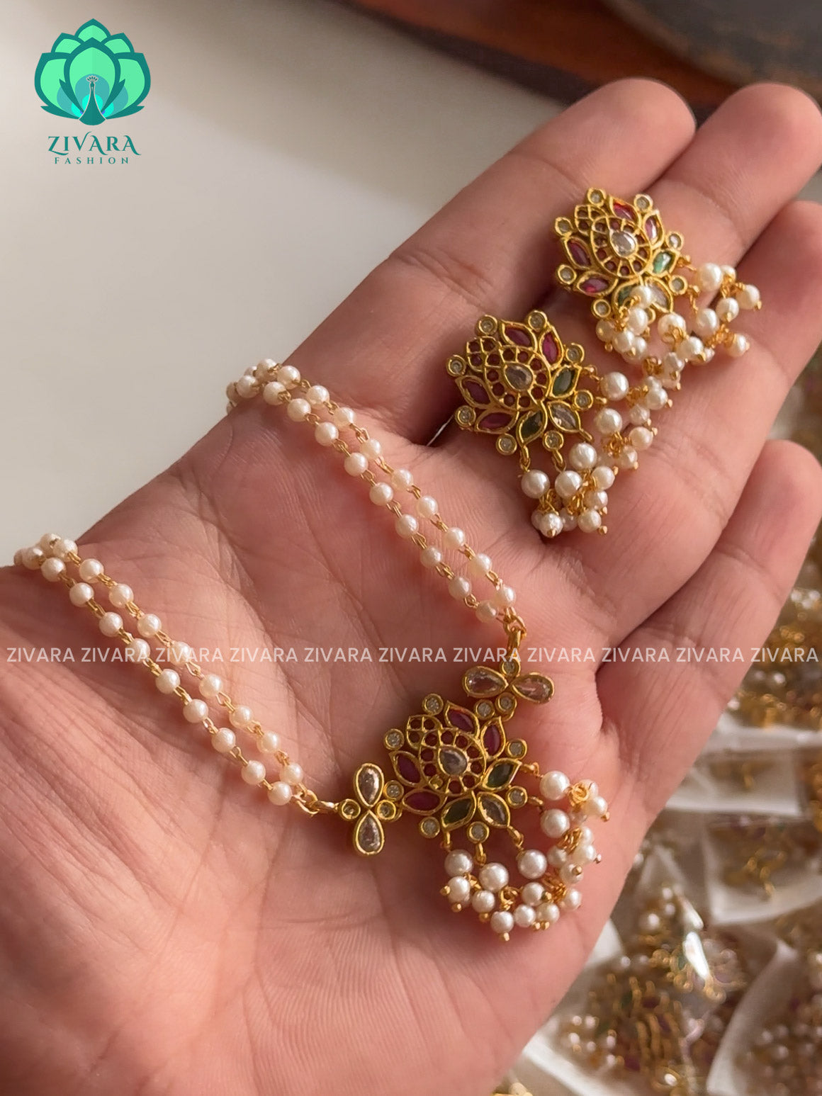 HANDMADE LOTUS PEARL NECKSET - HANDMADE COLLECTION WITH EARRINGS- LATEST JEWELLERY COLLECTION