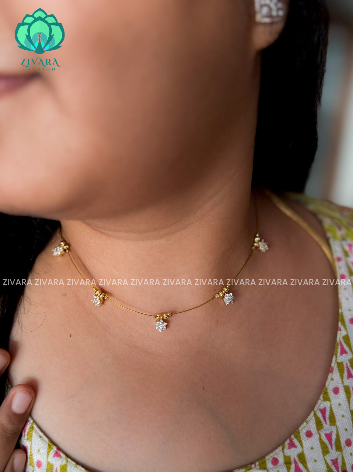 WHITE STONE - STAR TAMARA INVISIBLE MINIMAL ELEGANT HANDMADE NECKLACE WITH BRILLIANT FINISH MOTIFS- ZIVARA FASHION