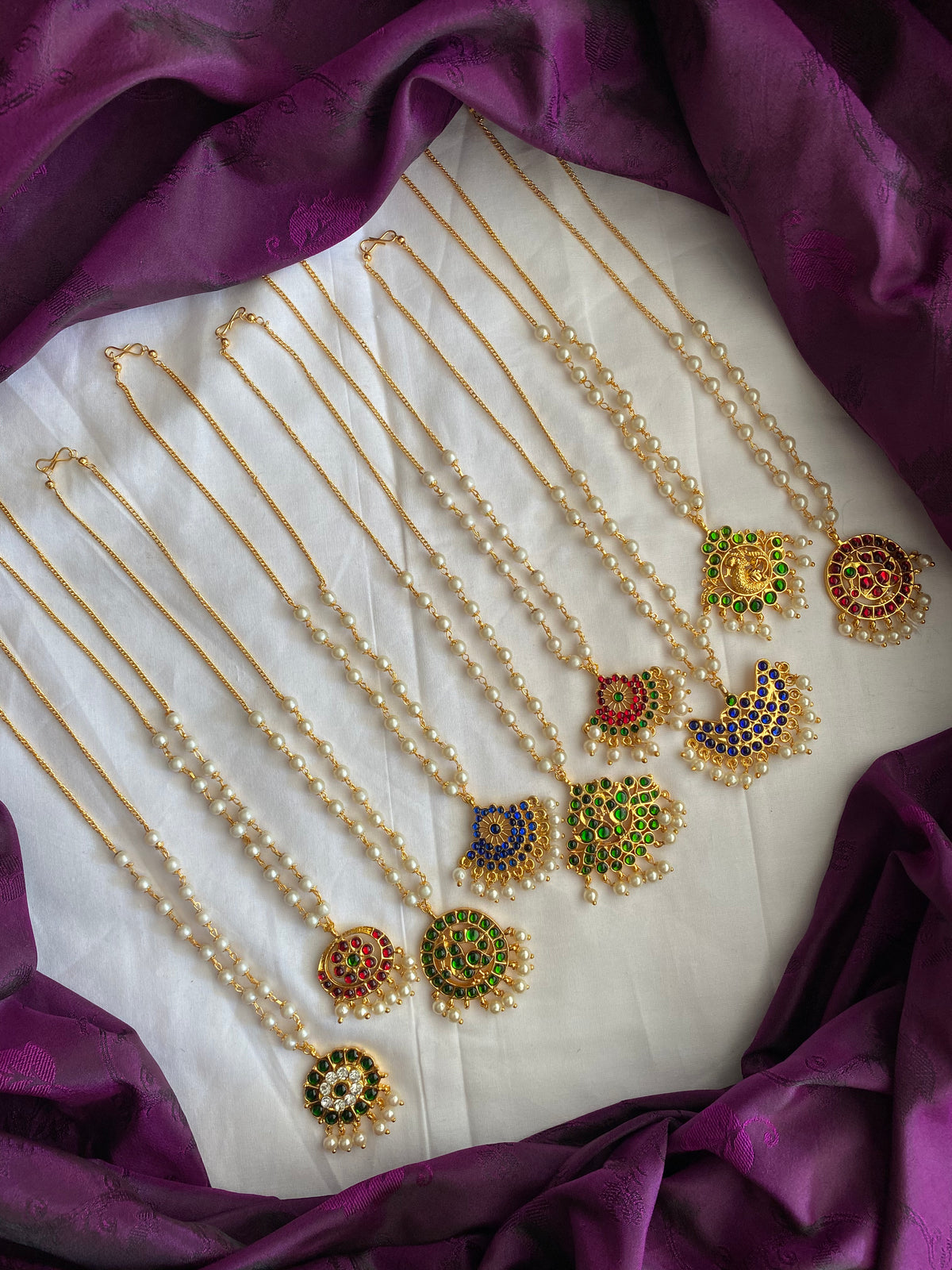 Pack of 3 random design simple kemp pendant pearl chain- best return gift options - zivara fashion