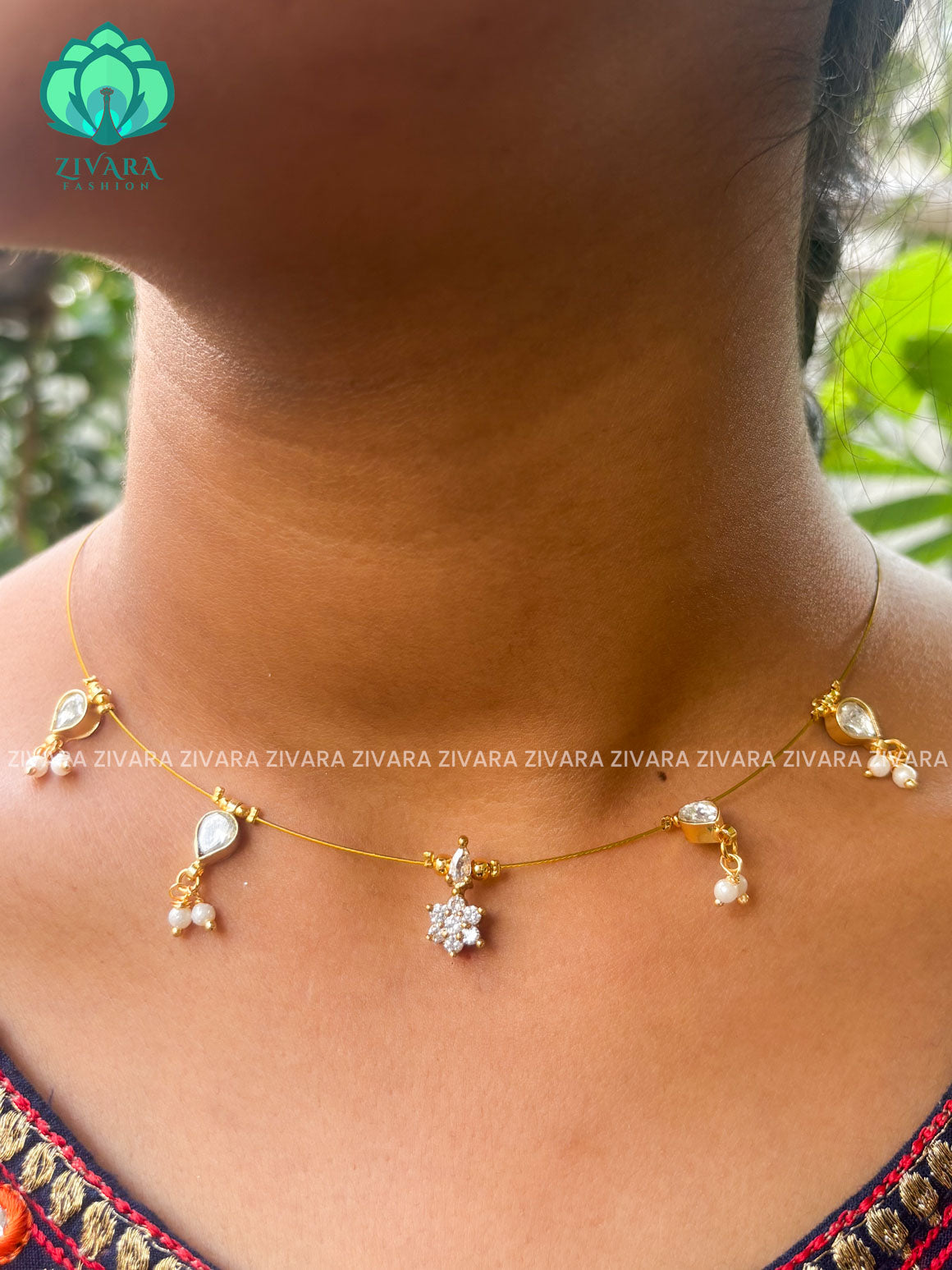 WHITE - Star and tear  -TAMARA INVISIBLE MINIMAL ELEGANT HANDMADE NECKLACE WITH BRILLIANT FINISH MOTIFS- ZIVARA FASHION