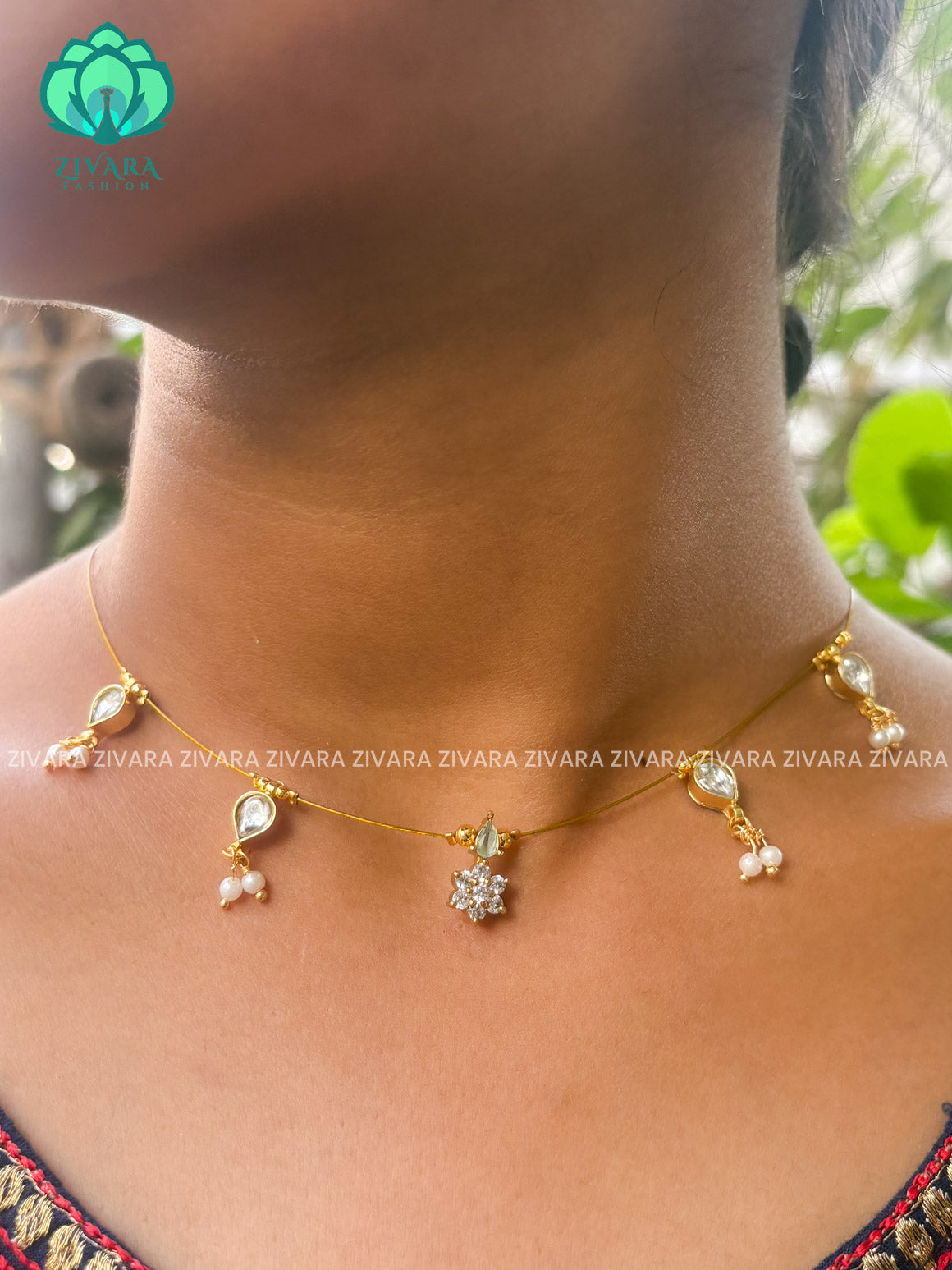PASTEL GREEN- Star and tear  -TAMARA INVISIBLE MINIMAL ELEGANT HANDMADE NECKLACE WITH BRILLIANT FINISH MOTIFS- ZIVARA FASHION