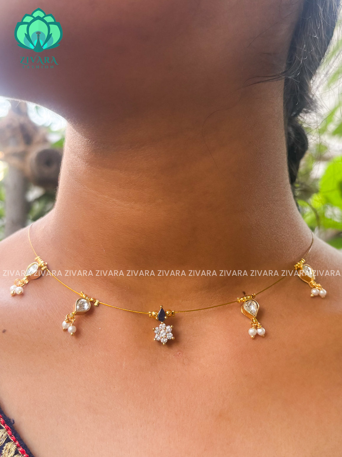 BLUE- Star and tear  -TAMARA INVISIBLE MINIMAL ELEGANT HANDMADE NECKLACE WITH BRILLIANT FINISH MOTIFS- ZIVARA FASHION